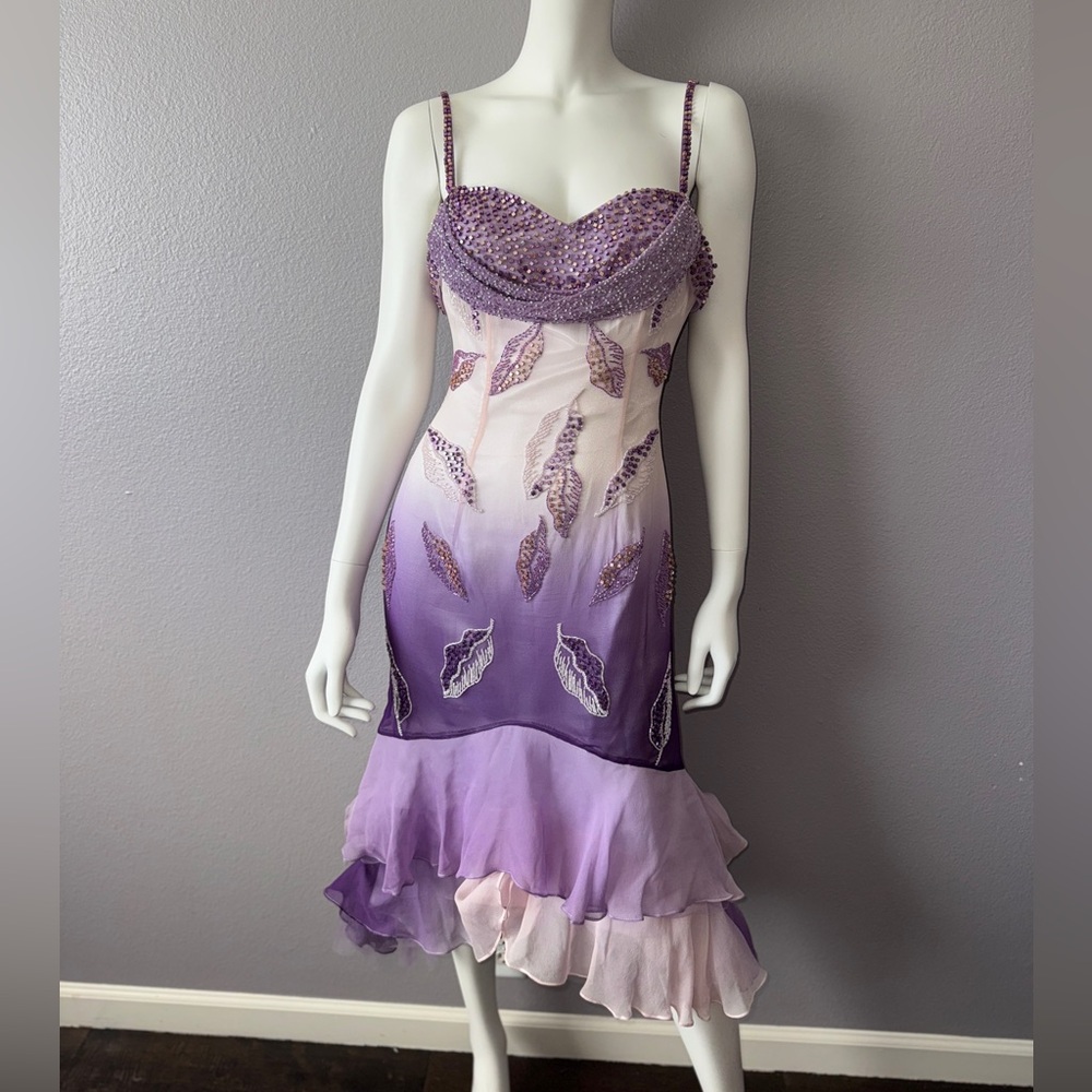 Vintage Silk Purple Beaded Midi Dress